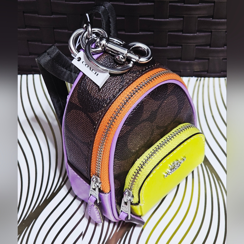 Coach Mini Backpack key chain C7803 bag charm Neon Multicolor Purple Orange NEW - Picture 1 of 11
